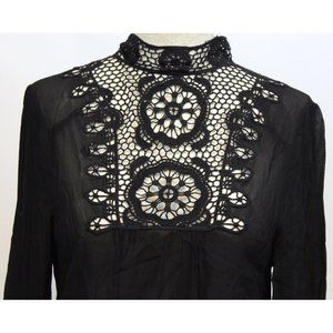 Zara Woman Black Sheer High Low Top sz XS Gothic Wednesday Lace Victorian